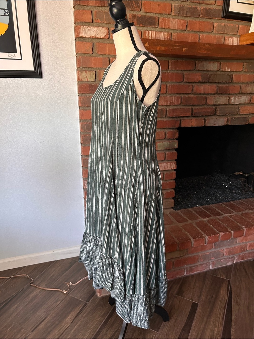 Fat Face Striped Sleeveless Midi Dress in Green Sz 6 - Picture 3 of 6